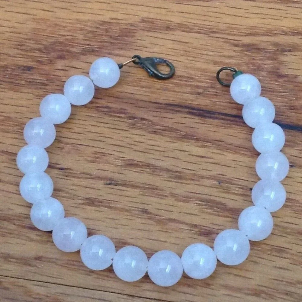 VINTAGE 90s PINK QUARTZ BEADED BRACELET SIZE 7-1/4